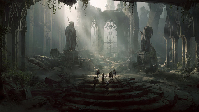 Ruined building statue people doorway free wallpaper - medium preview image