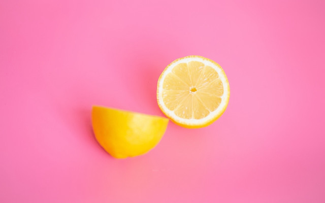 Lemon half pink background minimalist free wallpaper - medium preview image