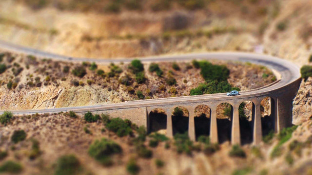 Toy car mountains bridge autumn free wallpaper - medium preview image