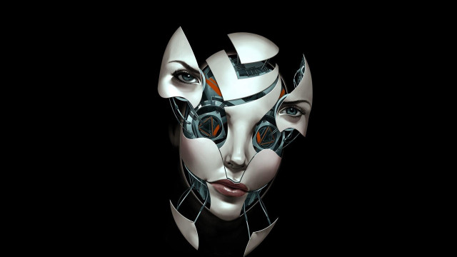 Futuristic woman orange eyes cyberpunk free wallpaper - medium preview image