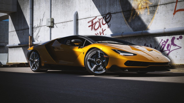 Yellow sports car graffiti wall free wallpaper - medium preview image
