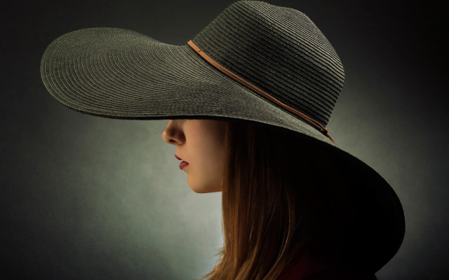 Woman hat longhair redshirt shadow free wallpaper - medium preview image