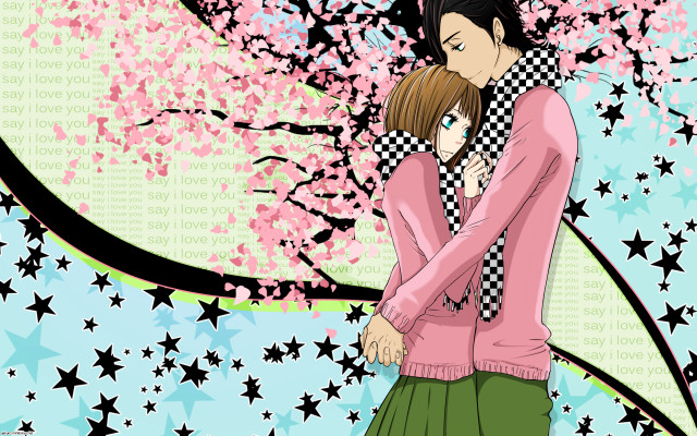Couple kissing tree stars pink free wallpaper - medium preview image