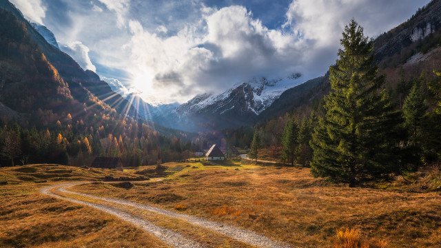 Dirt road field mountain house free wallpaper - medium preview image