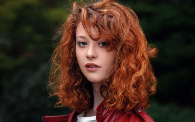 Red haired woman red jacket #2 free wallpaper - medium preview image