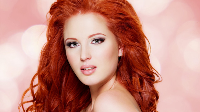 Red hair pink background lights free wallpaper - medium preview image