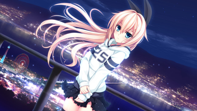 Girl long hair balcony night free wallpaper - medium preview image