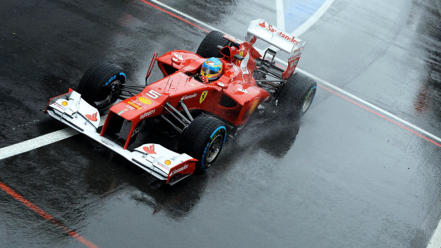 Red racecar wet track rain free wallpaper - medium preview image