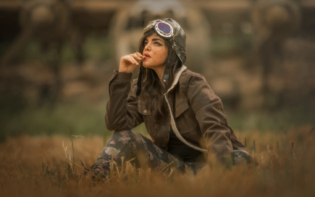 Woman goggles field airplane diepunk free wallpaper - medium preview image