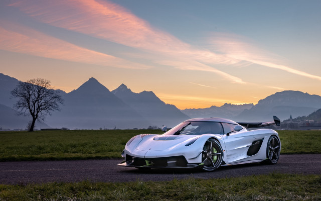 White sports car mountains sunset #2 free wallpaper - medium preview image
