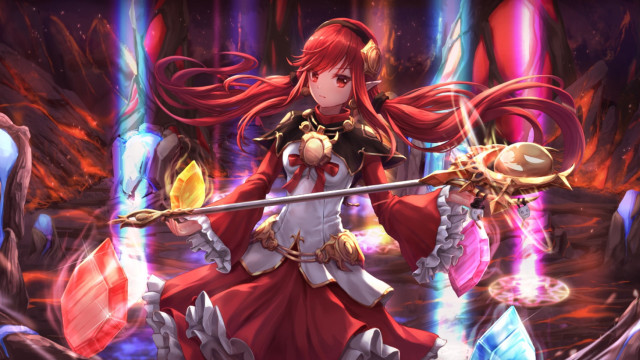Red dress woman sword shield free wallpaper - medium preview image