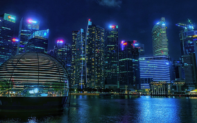 City skyline boat night futurism free wallpaper - medium preview image