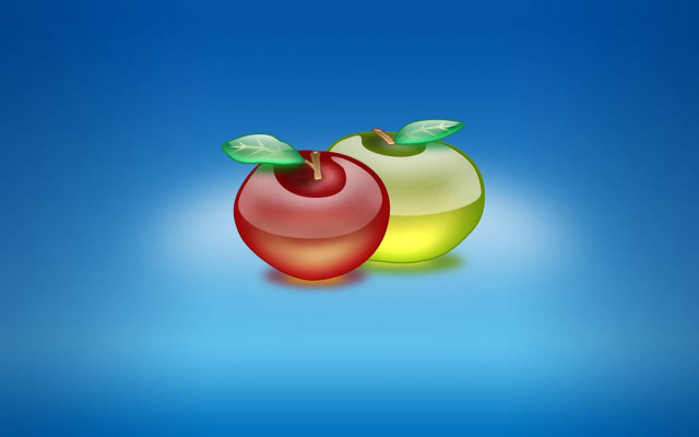 Two apples green leaves blue free wallpaper - medium preview image
