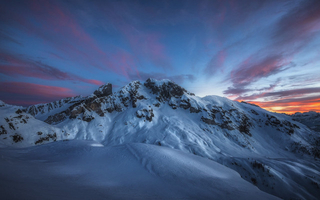 Snowy mountain sunset city lake free wallpaper - medium preview image