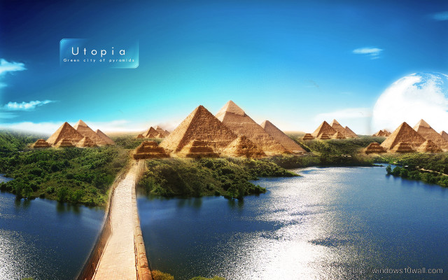 River pyramids bridge painting artwork free wallpaper - medium preview image