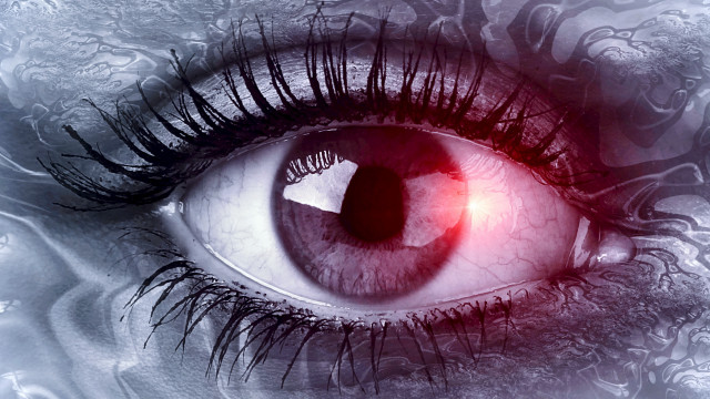 Red eye iris glowing abstract free wallpaper - medium preview image