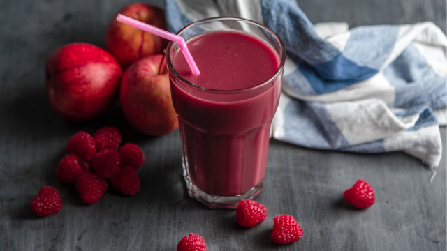 Raspberry smoothie fruit straw closeup free wallpaper - medium preview image