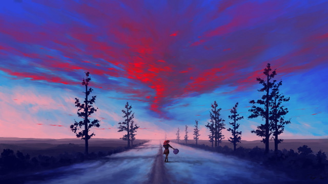 Skateboarder sunset mountain beach fantasy free wallpaper - medium preview image