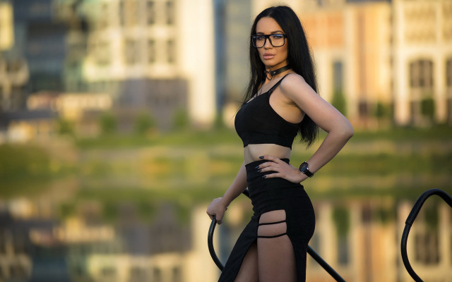Woman black outfit portrait bicycle free wallpaper - medium preview image