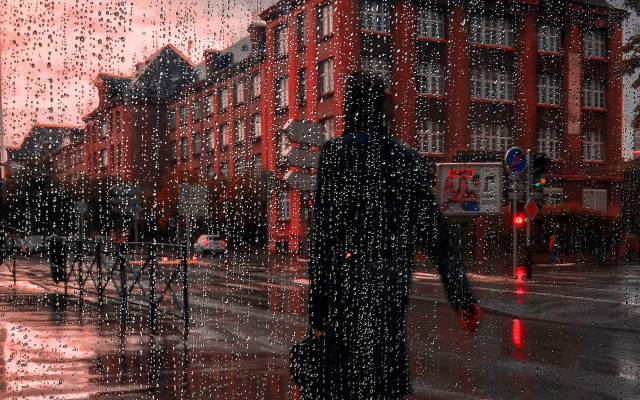 Rain umbrella street red traffic free wallpaper - medium preview image