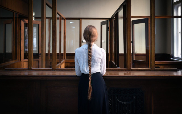 Woman braid outdoor window portrait free wallpaper - medium preview image