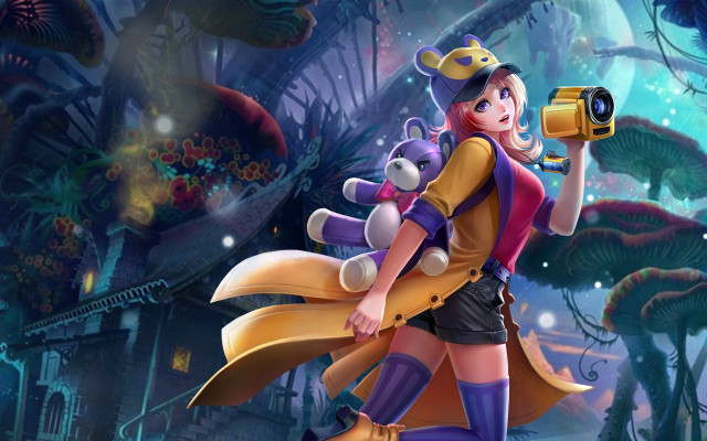 Woman bear girl camera fantasy free wallpaper for desktop - medium preview image