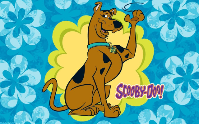 Cartoon dog blue flower background free wallpaper - medium preview image