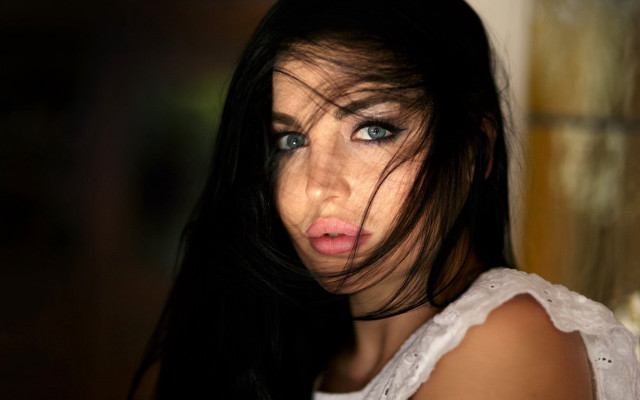 Woman longhair white shirt wind #2 free wallpaper - medium preview image