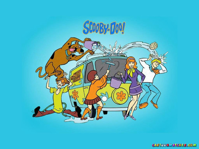 Cartoon group people dog van free wallpaper - medium preview image