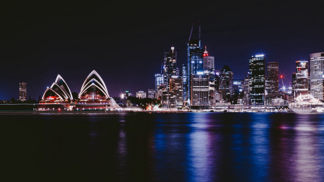 City skyline night lit bridge free wallpaper - medium preview image
