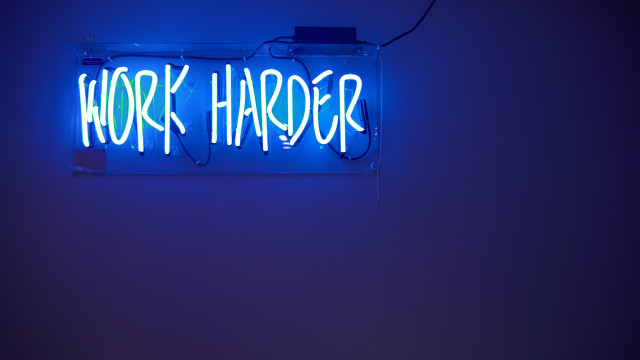 Work harder neon sign blue free wallpaper - medium preview image