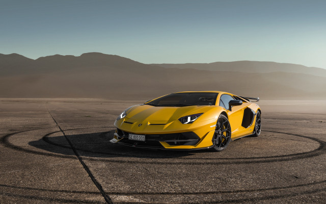 Yellow sports car desert mountains #3 free wallpaper - medium preview image