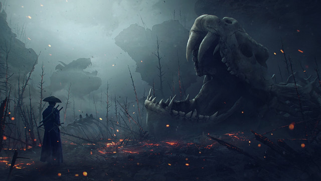 Man forest dinosaur fire weapon free wallpaper - medium preview image