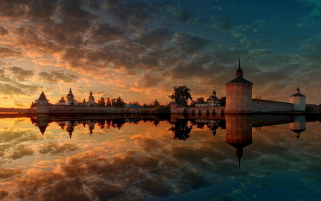 Large water building sunset clouds free wallpaper - medium preview image