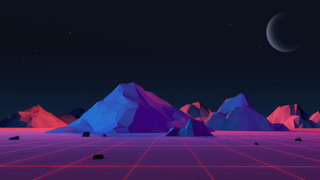 Mountains moon synthwave landscape purple free wallpaper - medium preview image