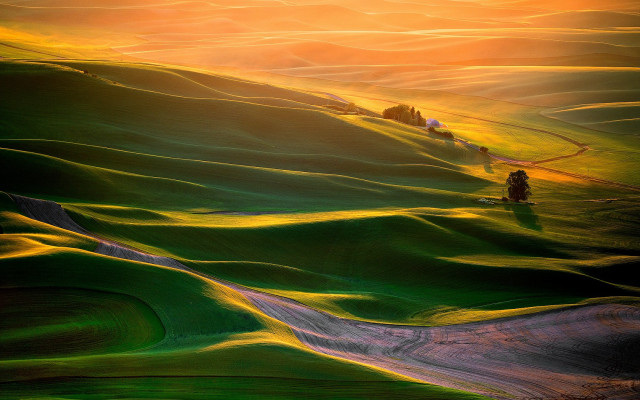 Sunset field impressionist ocean shore free wallpaper - medium preview image