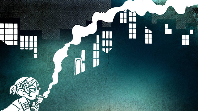 Man smoking cigarette city skyline free wallpaper - medium preview image