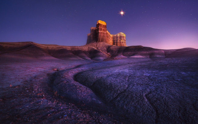 Desert mountain star aurora planet free wallpaper - medium preview image
