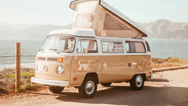 Van roof tent water mountains free wallpaper - medium preview image