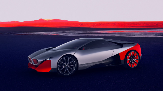 Futuristic car red gray mountains free wallpaper - medium preview image