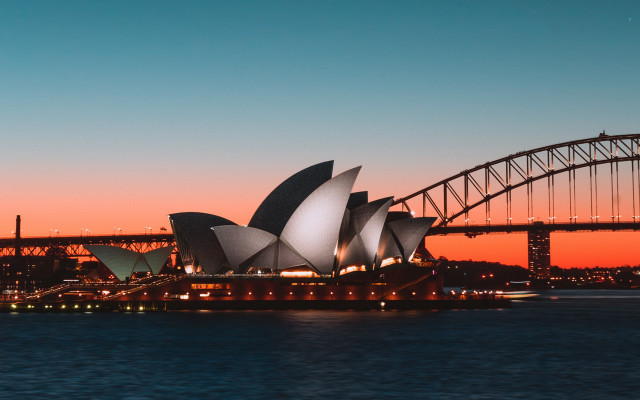 Large boat bridge sunset ocean free wallpaper - medium preview image