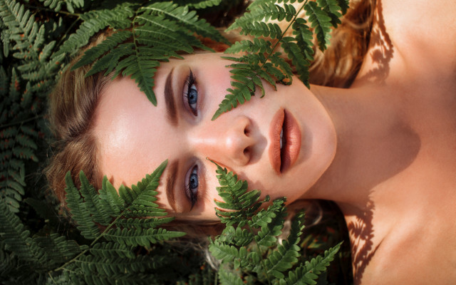 Blue eyes girl leaves ferns free wallpaper - medium preview image