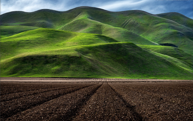 Green mountain plowed field blue free wallpaper - medium preview image