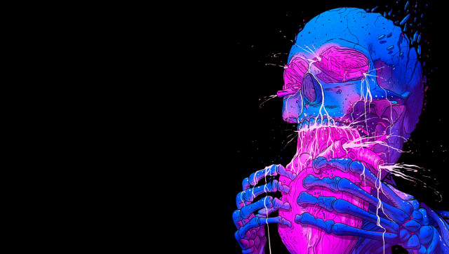 Man skeleton brain hands psychedelic free wallpaper - medium preview image