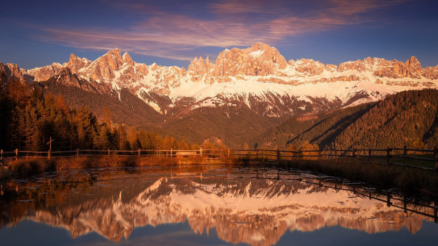 Mountain lake bridge reflection sunset free wallpaper - medium preview image