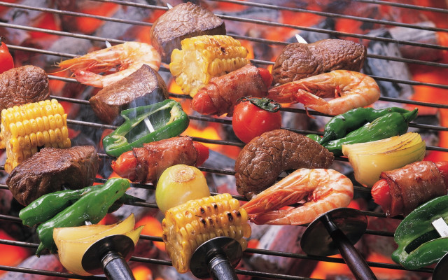 Grill variety foods meats vegetables free wallpaper - medium preview image