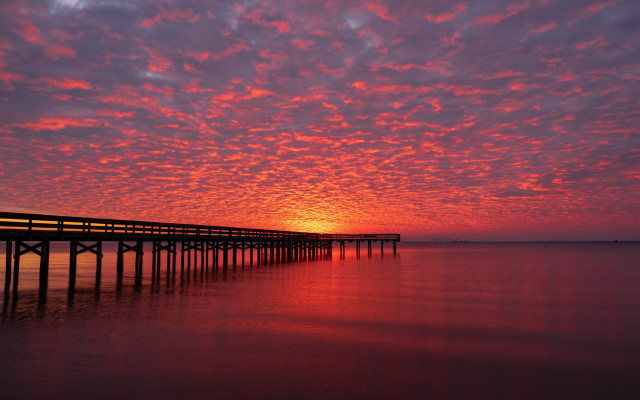 Long pier sunset red sky free wallpaper - medium preview image