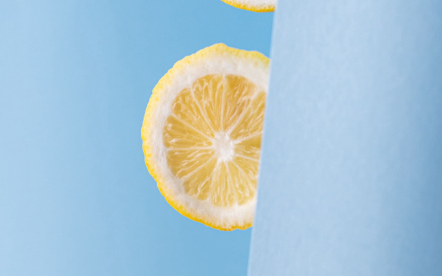 Lemon half blue background minimalism free wallpaper - medium preview image