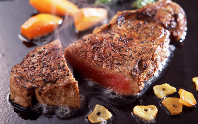 Steak grill vegetables spices black free wallpaper - medium preview image