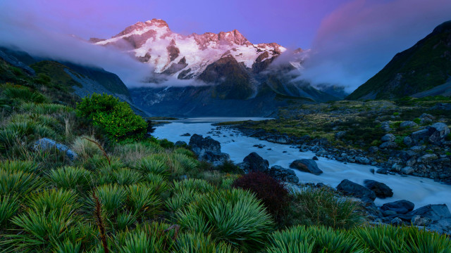 Mountain river forest bushes sky free wallpaper - medium preview image